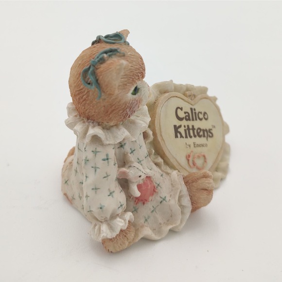 Calico Kittens Cat Figurine Ruffled Heart Plaque 1992 Enesco Orange Tabby Feline - Picture 5 of 9